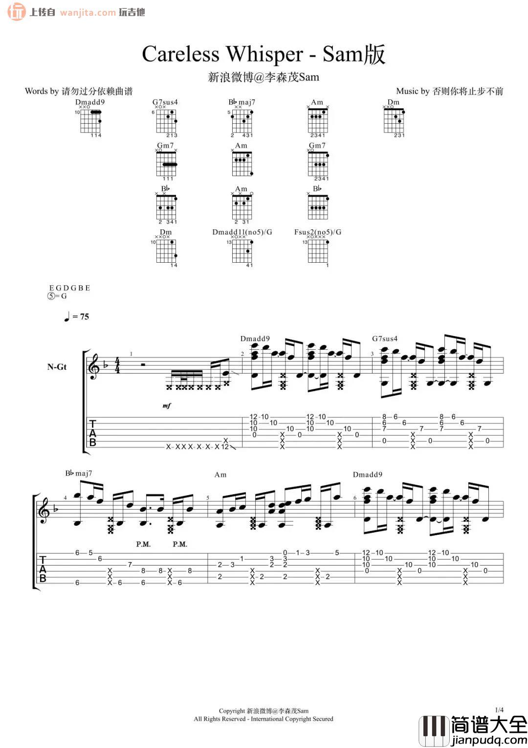 《无心快语》指弹吉他谱_经典原版六线谱_高清图片谱_George Michael _无心快语_指弹吉他谱_经典原版六线谱_高清图片谱_George_Michael
