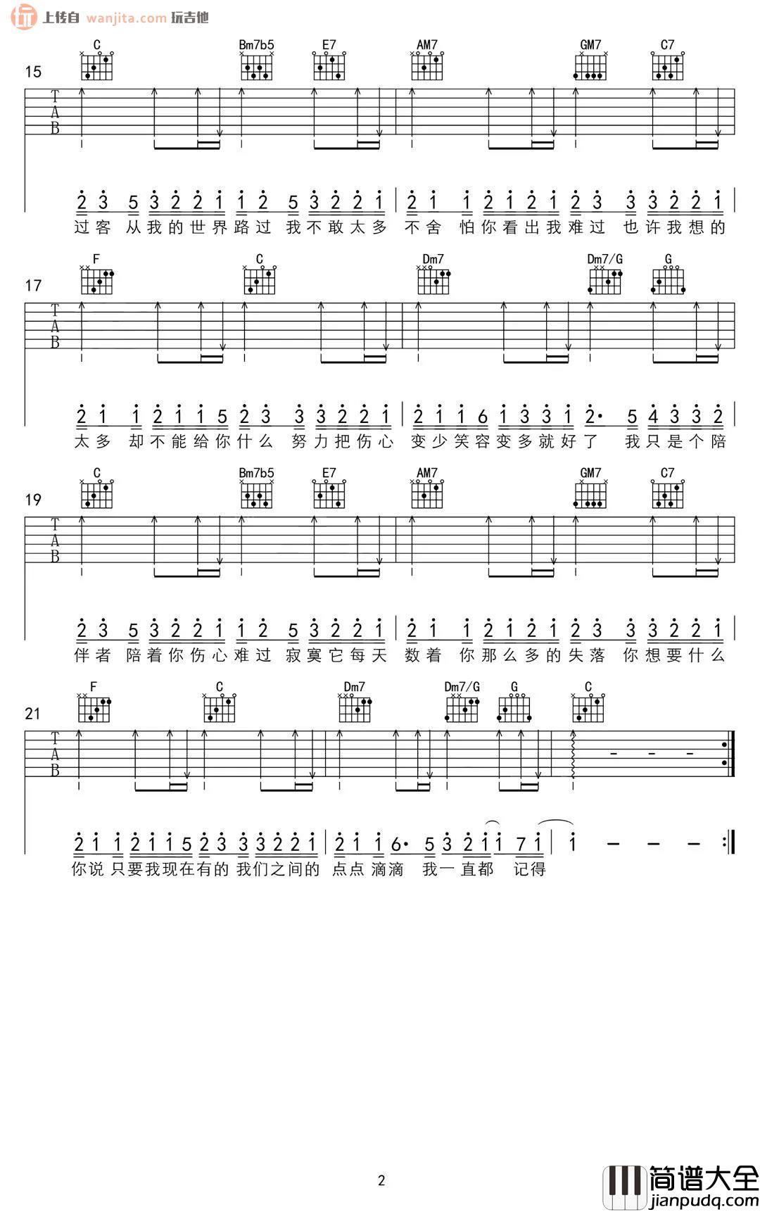 《过客》吉他谱_C调原版弹唱六线谱_高清图片谱_阿涵(周思涵) _过客_吉他谱_C调原版弹唱六线谱_高清图片谱_阿涵(周思涵)