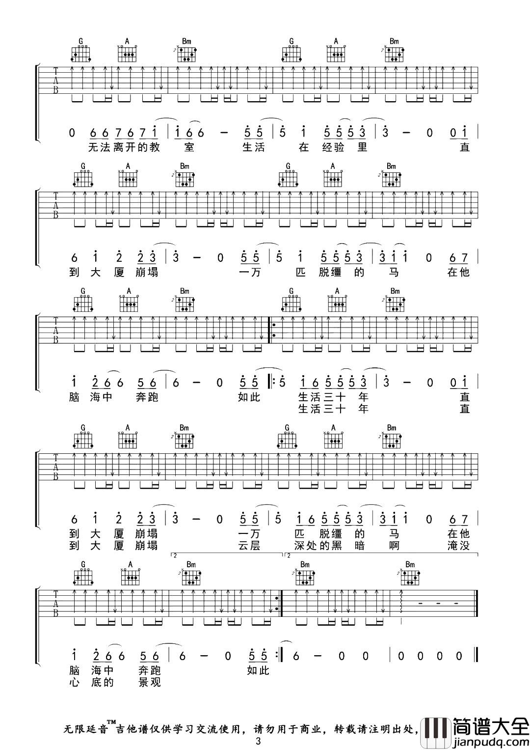 _杀死那个石家庄人_吉他谱_D调弹唱六线谱_高清图片谱_万能青年旅店