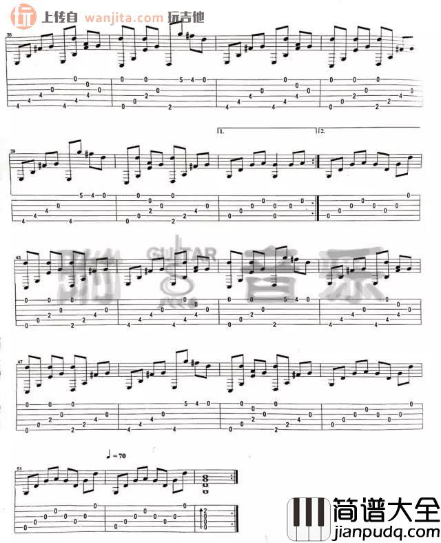 _流行的云_指弹吉他谱_原版高清六线谱_岸部真明