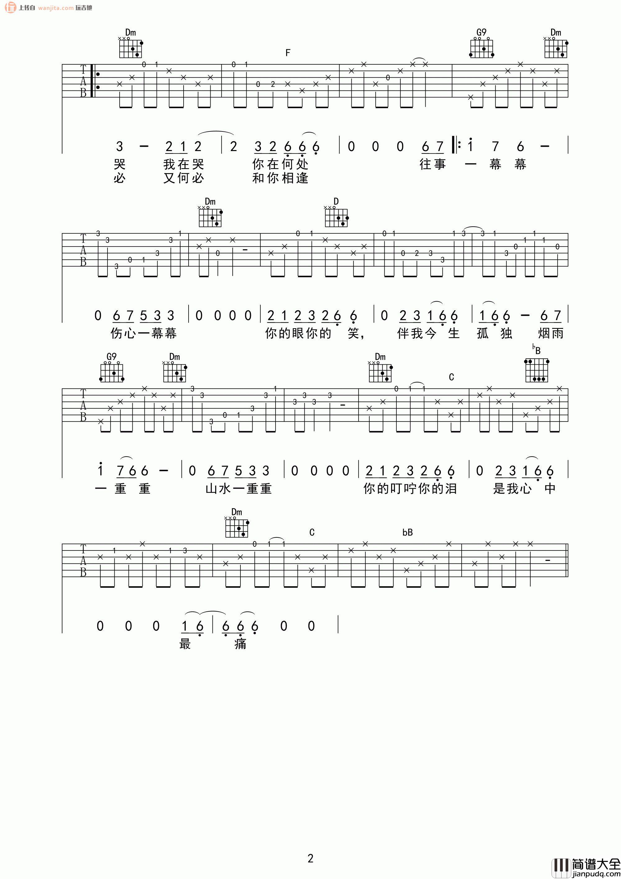 _烟雨濛濛_吉他谱_F调原版六线谱_高清图片谱_古巨基