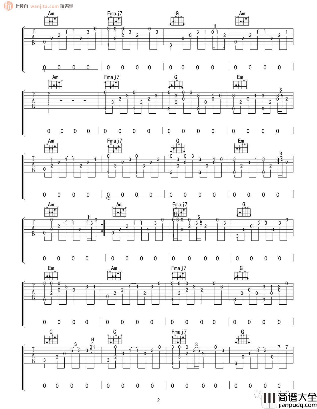 _你的酒馆对我打了烊_吉他谱/指弹谱_C调原版六线谱_陈雪凝