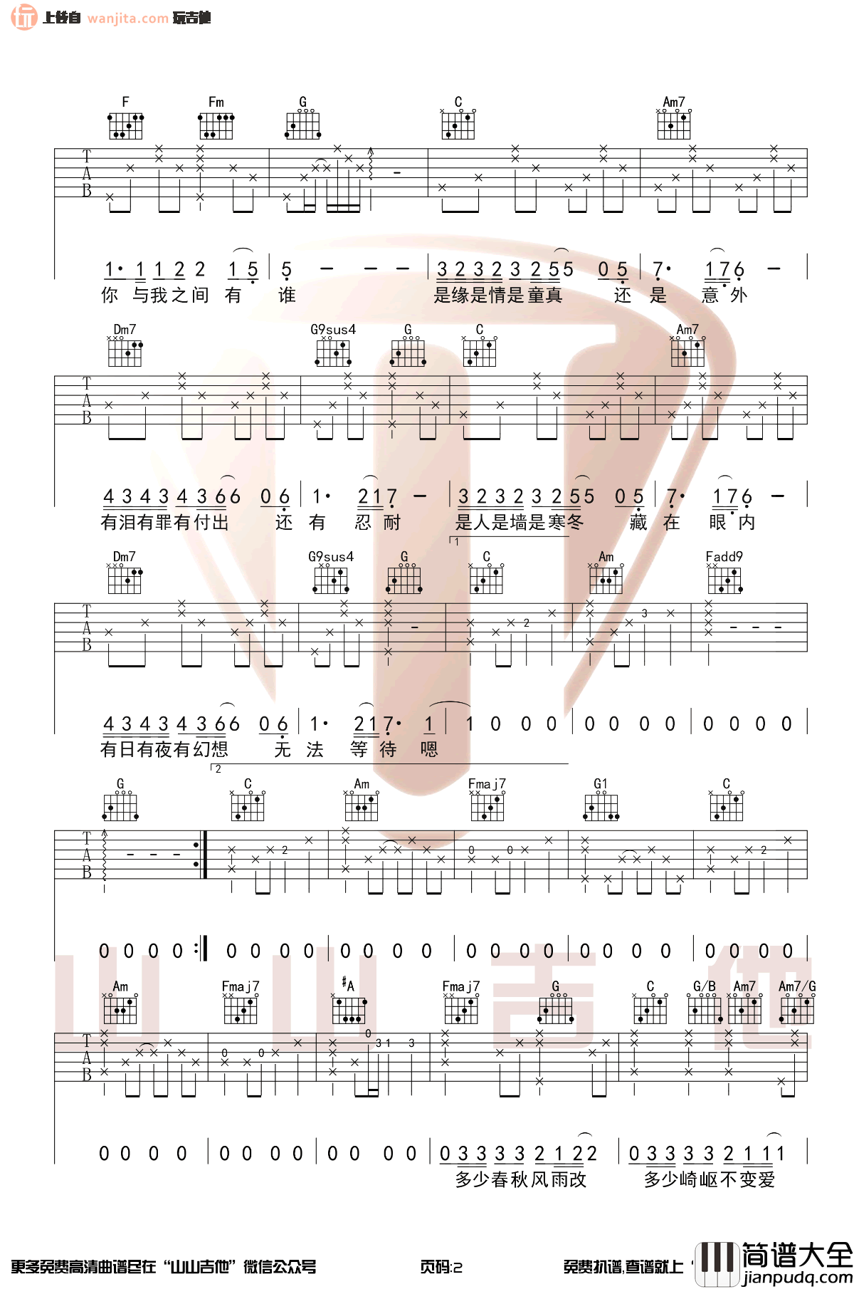 _情人_吉他谱_C调原版六线谱_Beyond