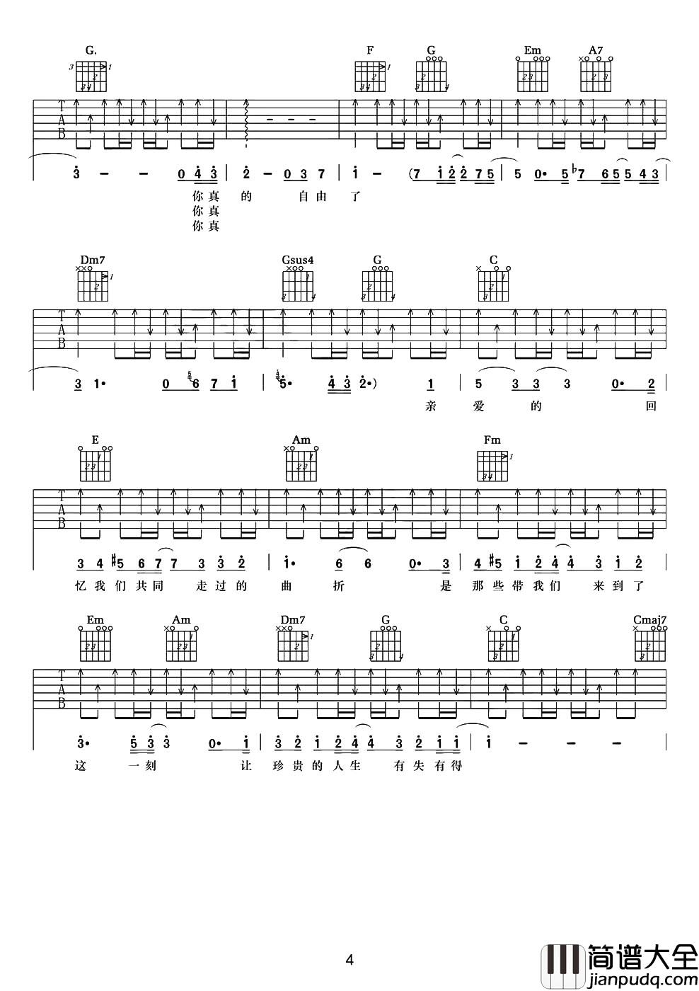 后来的我们吉他谱_C调原版六线谱_五月天 后来的我们吉他谱_C调原版六线谱_五月天