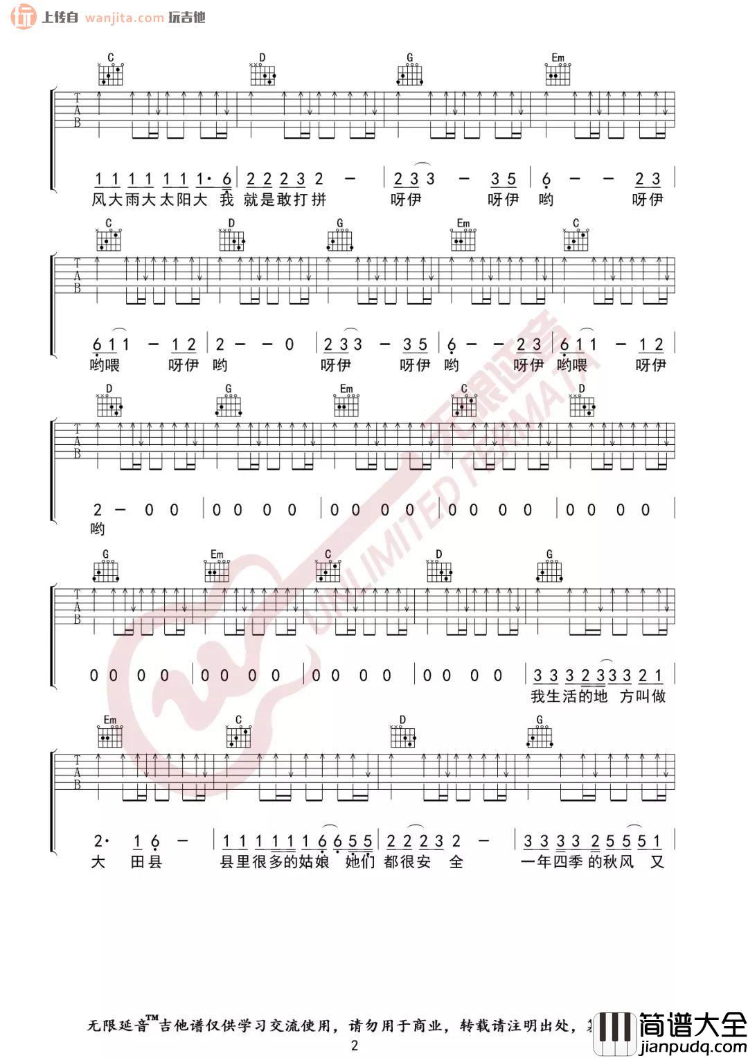 _大田后生仔_吉他谱_G调简单原版六线谱_林啟得