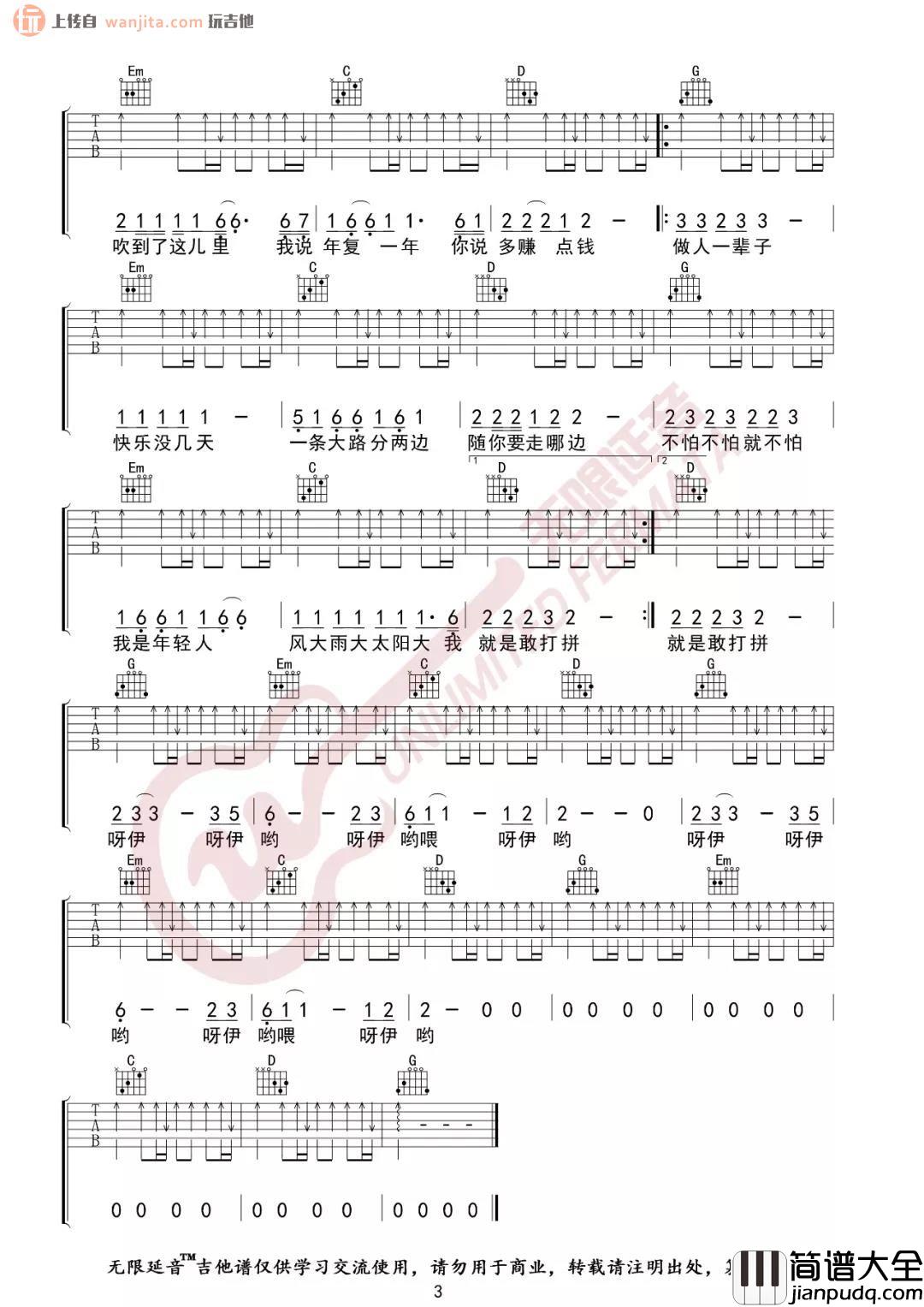 _大田后生仔_吉他谱_G调简单原版六线谱_林啟得