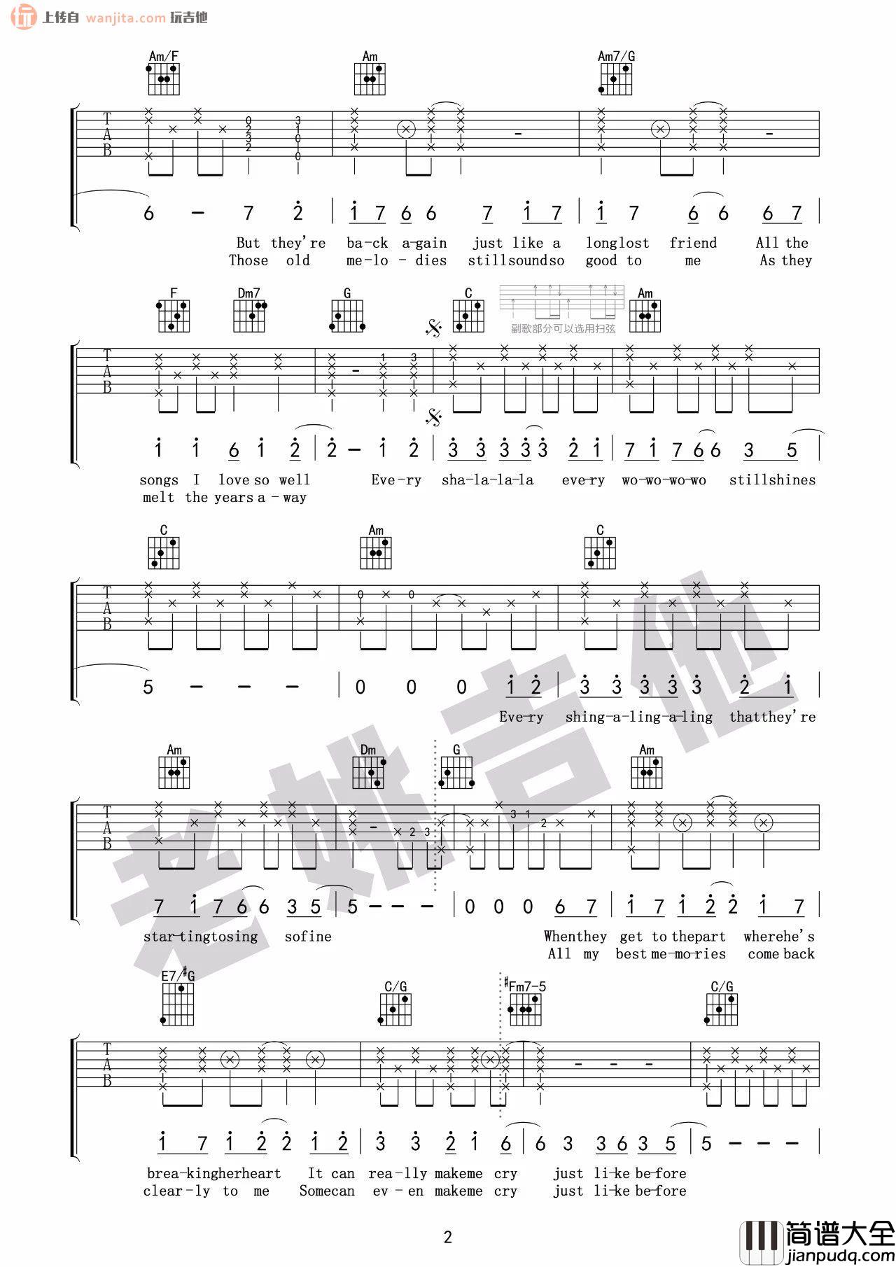 _Yesterday_Once_More_吉他谱_C调原版吉他谱_吉他教学视频_卡朋特乐队