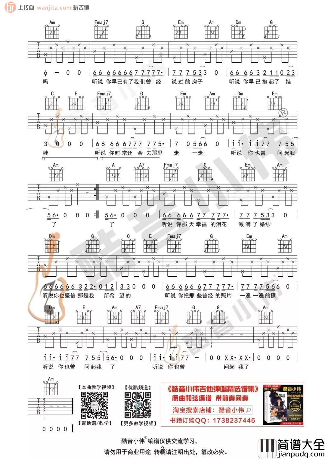 丛铭君_听说_吉他谱_C调弹唱六线谱_吉他视频教学_丛铭君