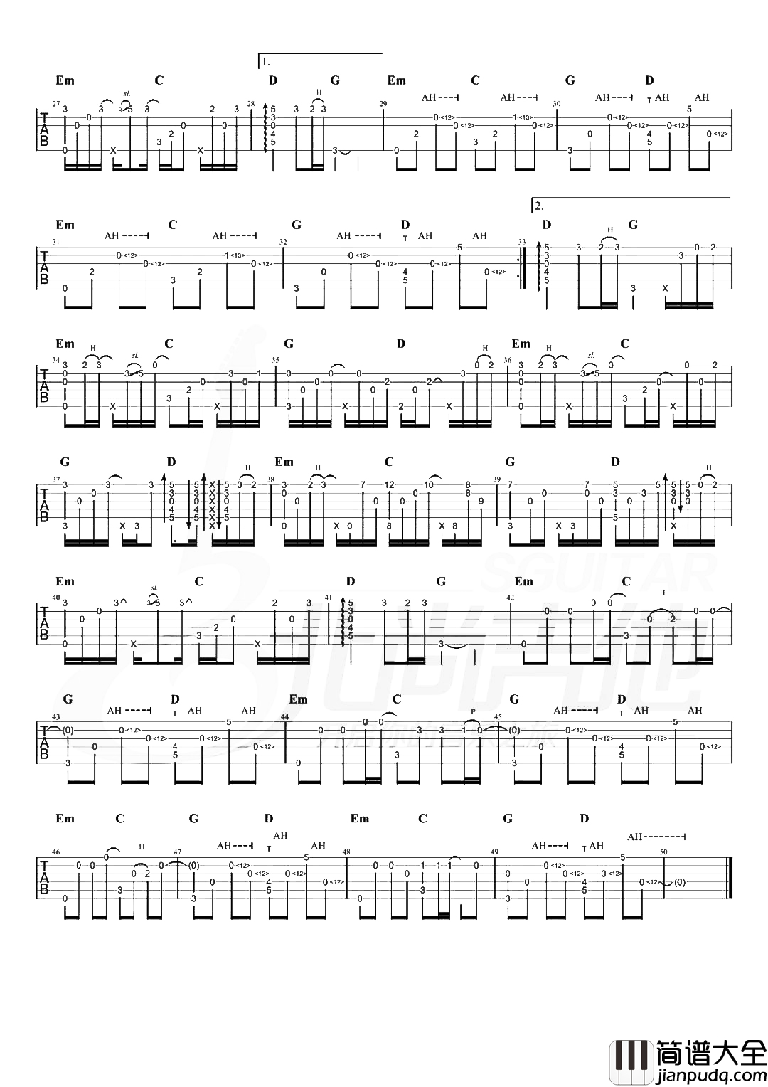 _平凡之路_指弹吉他谱_G调演奏视频教学_朴树