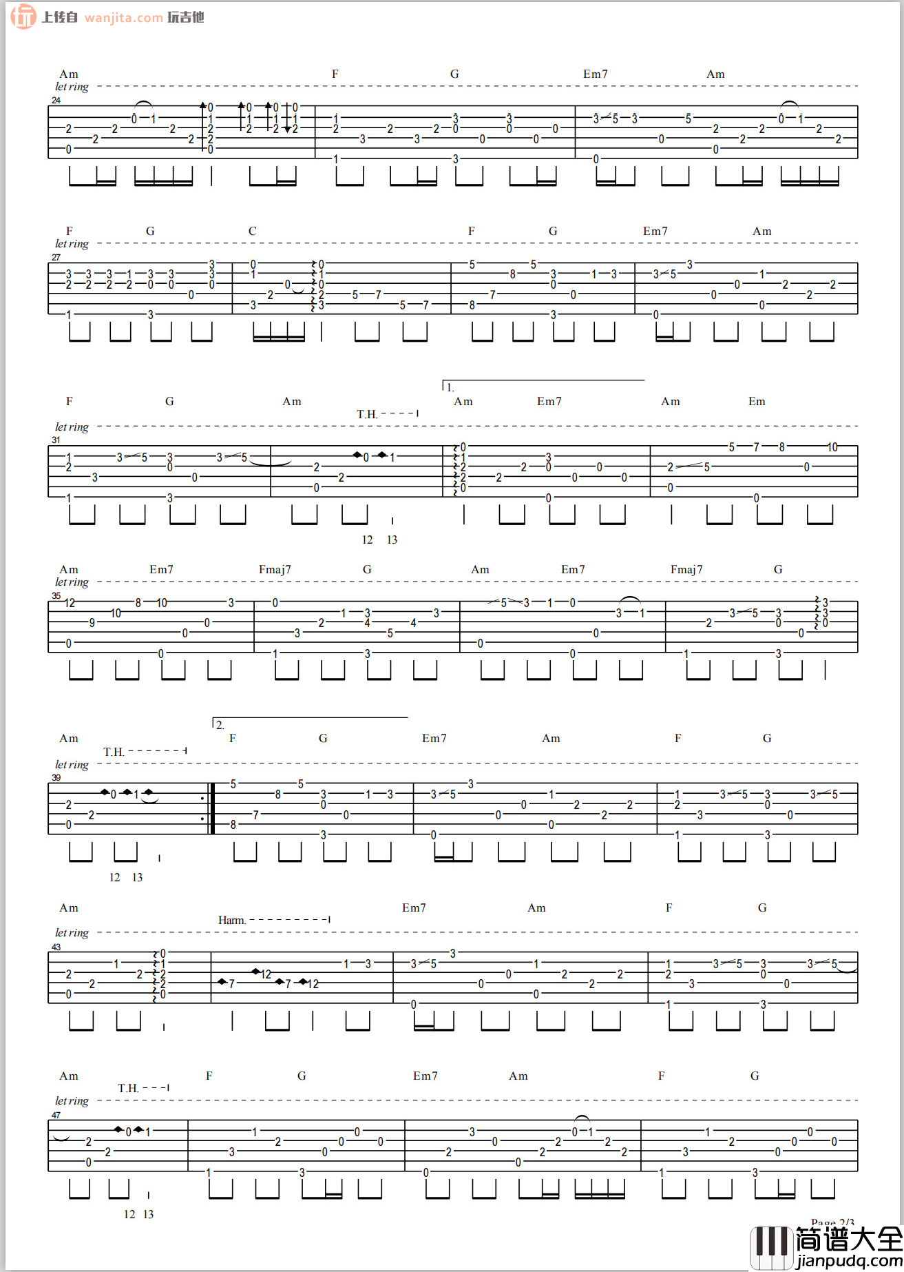 《胡广生》吉他指弹谱_任素汐 _胡广生_吉他指弹谱_任素汐