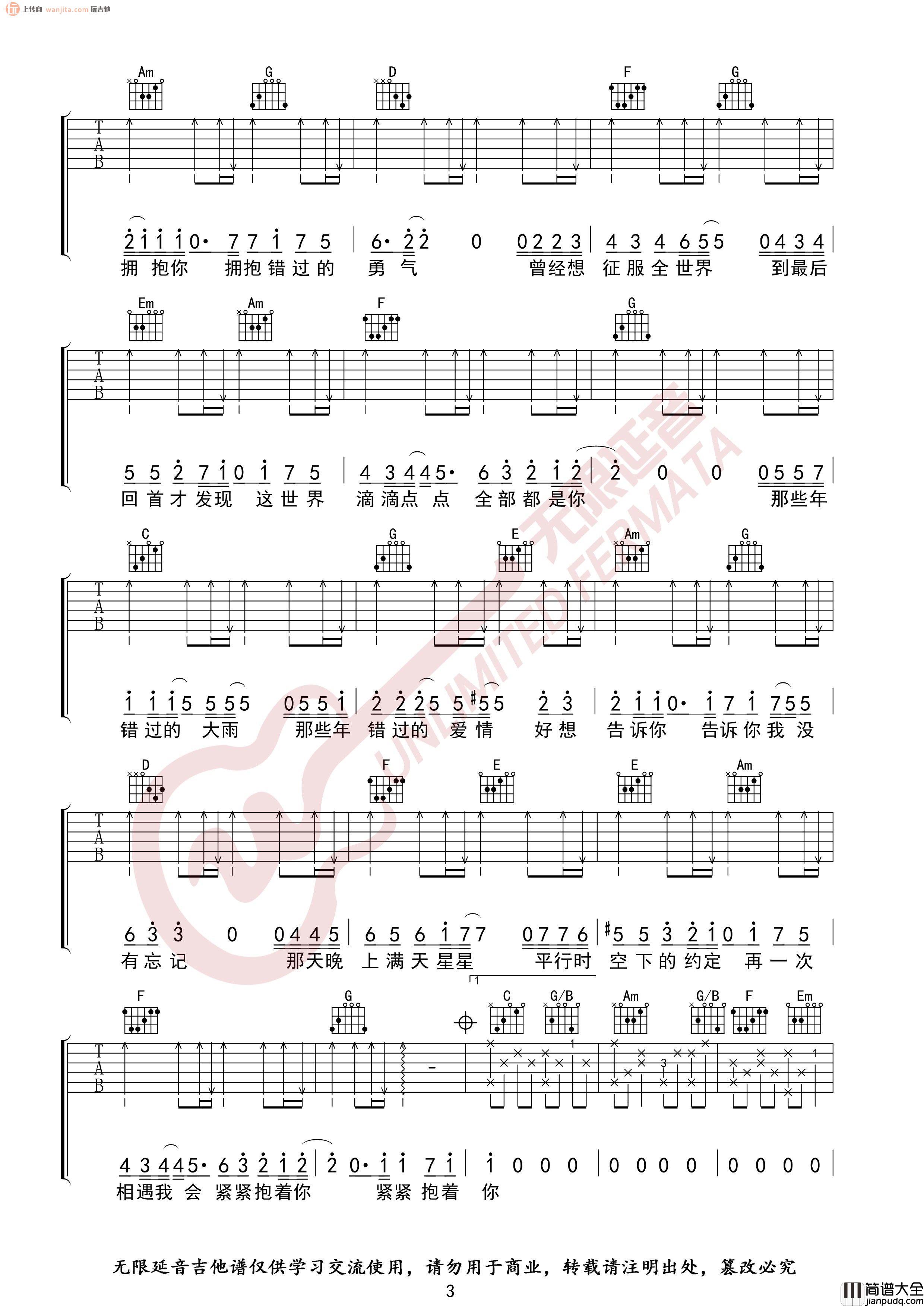 _那些年_吉他谱_C调弹唱六线谱_完整简单版_胡夏