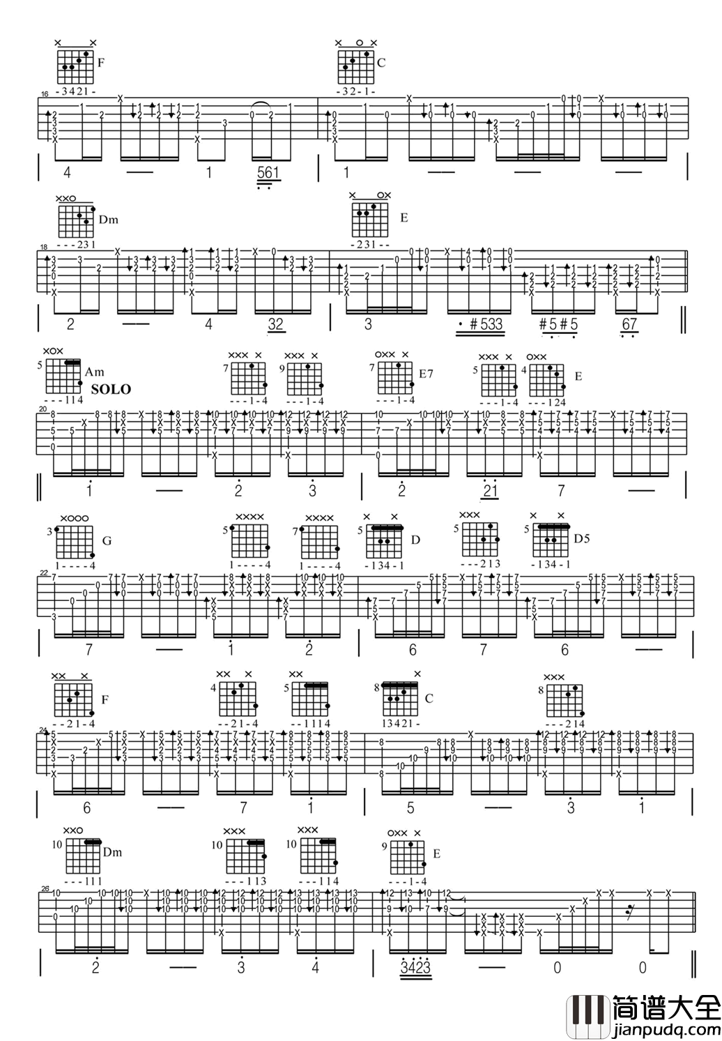 Hotel California(加州旅馆)吉他谱_G调指弹完整版六线谱_老鹰乐队 Hotel_California(加州旅馆)吉他谱_G调指弹完整版六线谱_老鹰乐队