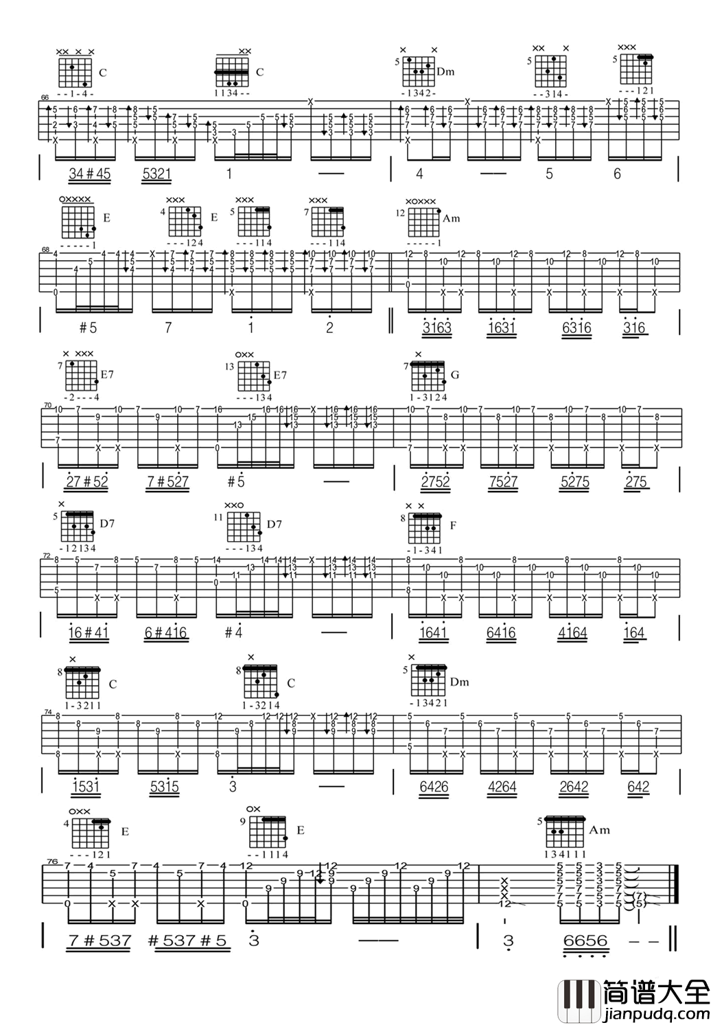 Hotel California(加州旅馆)吉他谱_G调指弹完整版六线谱_老鹰乐队 Hotel_California(加州旅馆)吉他谱_G调指弹完整版六线谱_老鹰乐队