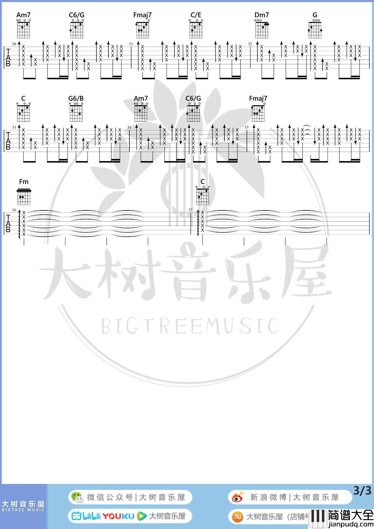 大笨钟吉他谱_C调弹唱六线谱_视频弹唱教学_周杰伦
