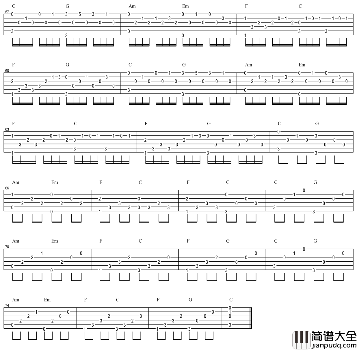 《卡农》吉他谱_C调简单版_标准独奏六线谱_吉他名曲 _卡农_吉他谱_C调简单版_标准独奏六线谱_吉他名曲