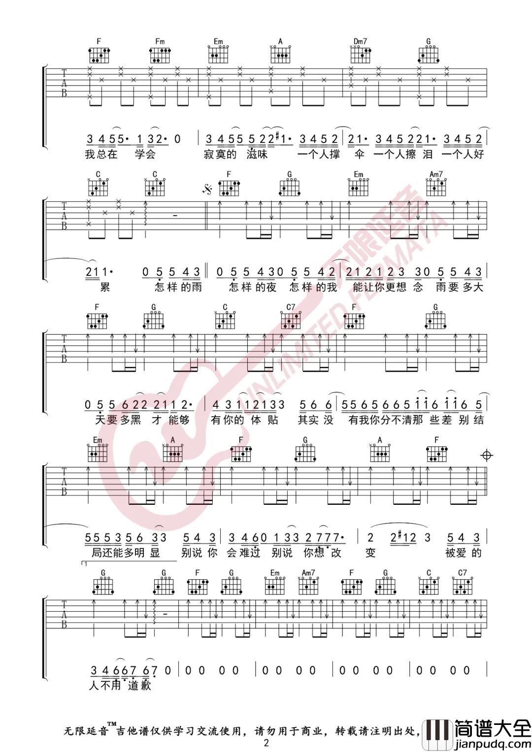 _下雨天_吉他谱简单版_G调弹唱六线谱_高清图片谱__南拳妈妈