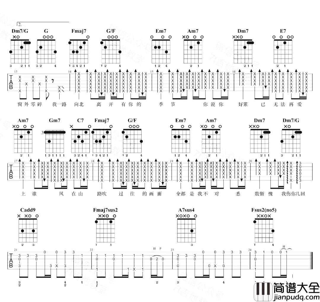 周杰伦_一路向北_吉他谱_C调精编版_吉他弹唱演示