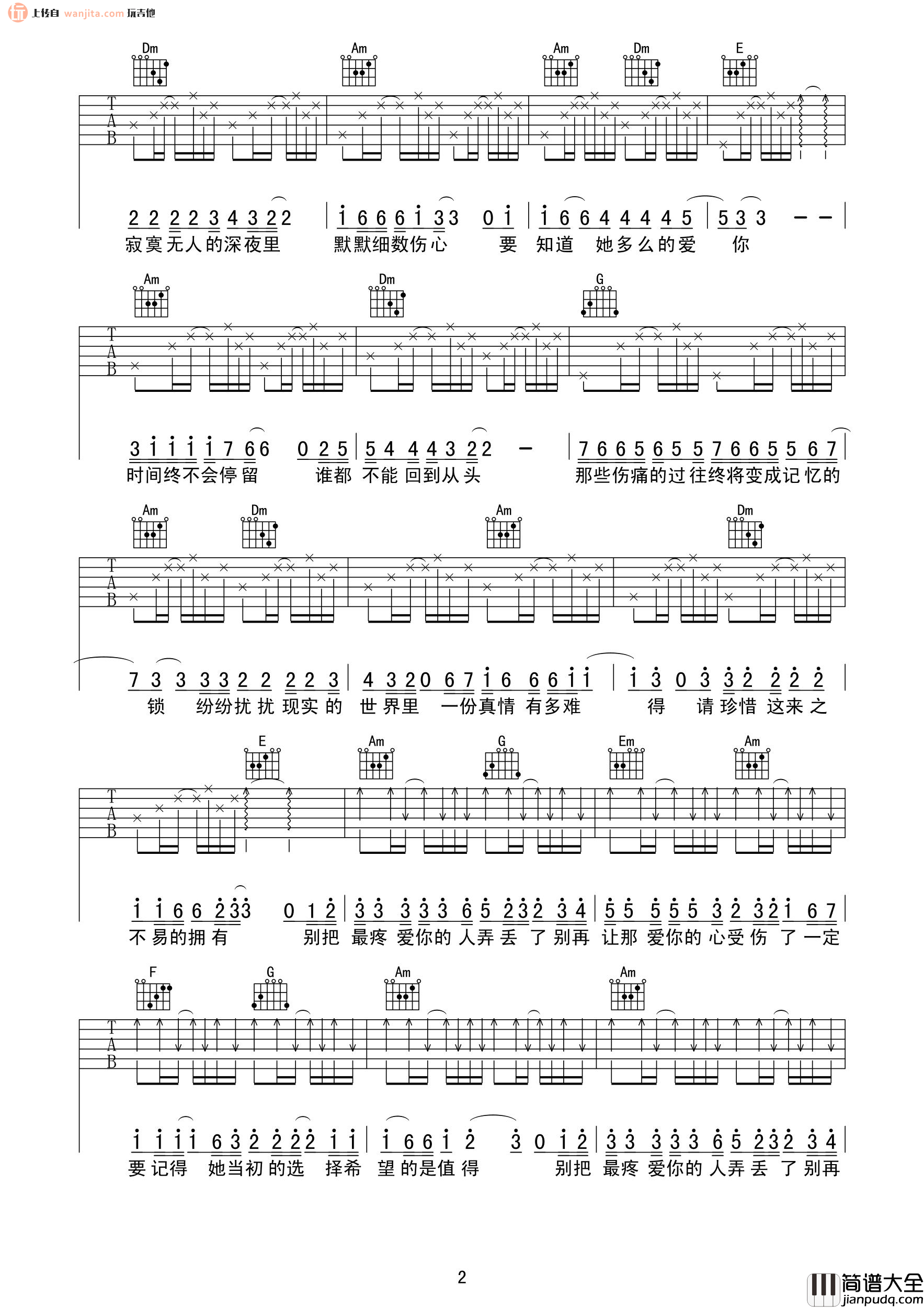 别把疼你的人弄丢了吉他谱_雨宗林_C调原版六线谱_吉他弹唱谱