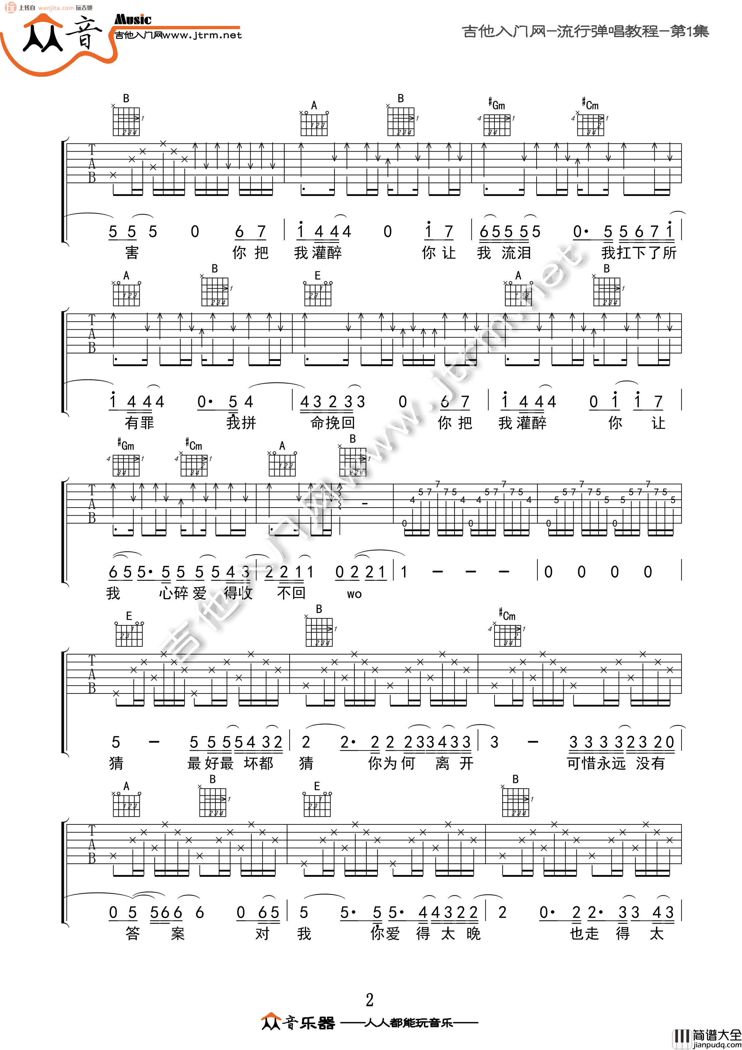 你把我灌醉吉他谱_E调原版六线谱_邓紫棋_吉他弹唱谱