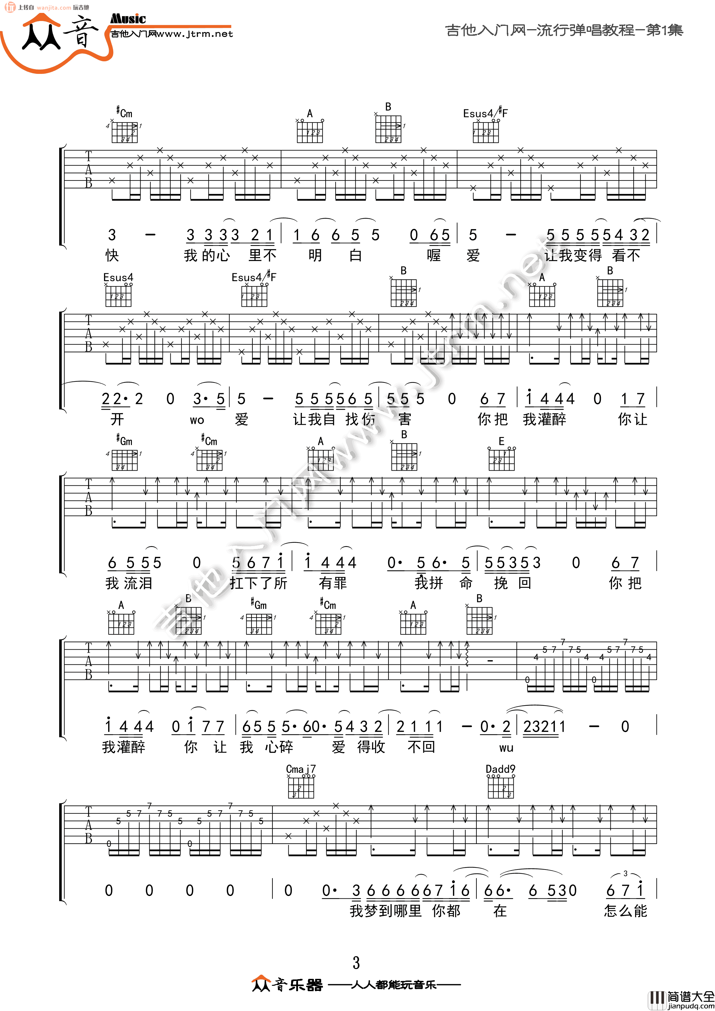 你把我灌醉吉他谱_E调原版六线谱_邓紫棋_吉他弹唱谱