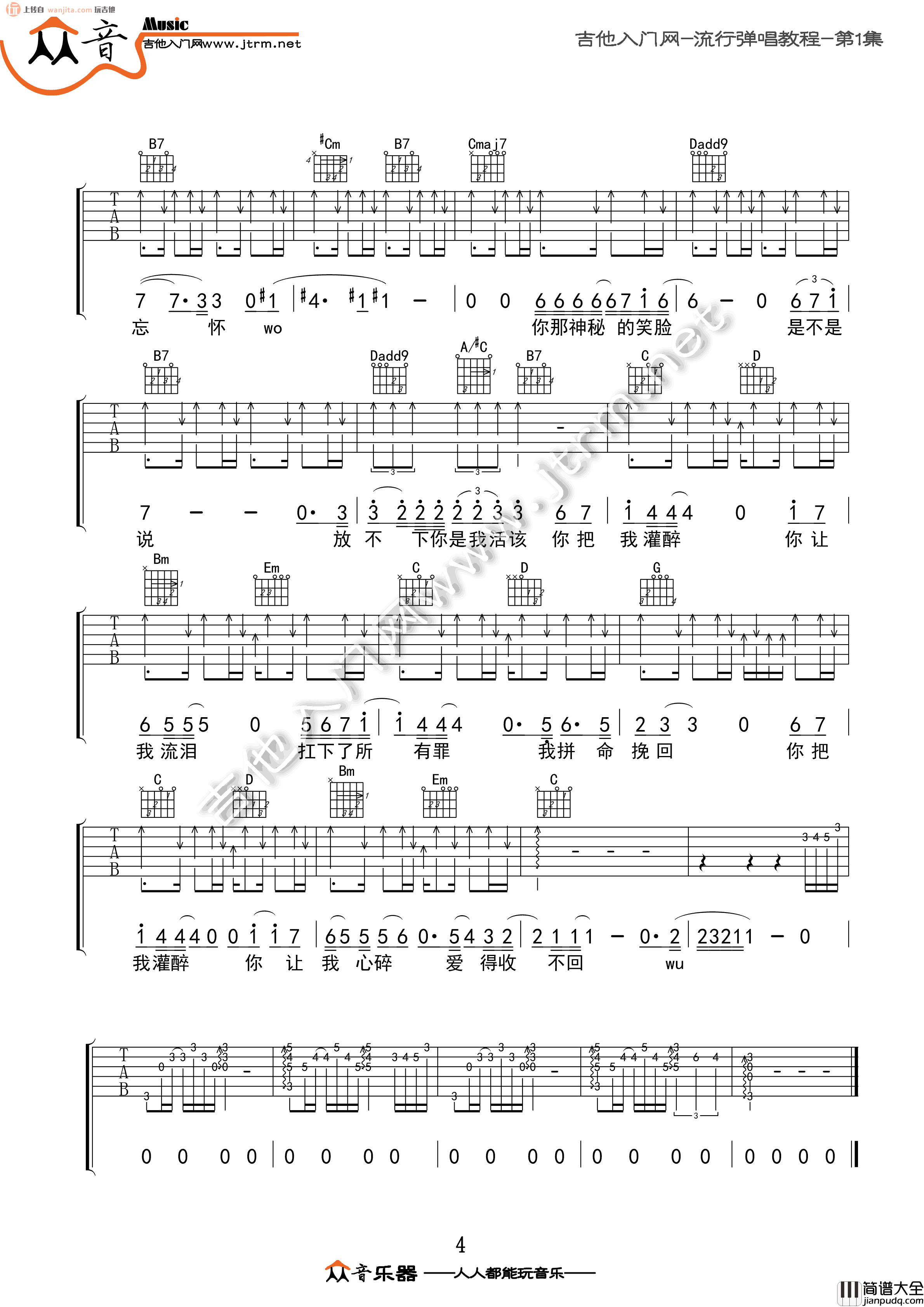 你把我灌醉吉他谱_E调原版六线谱_邓紫棋_吉他弹唱谱