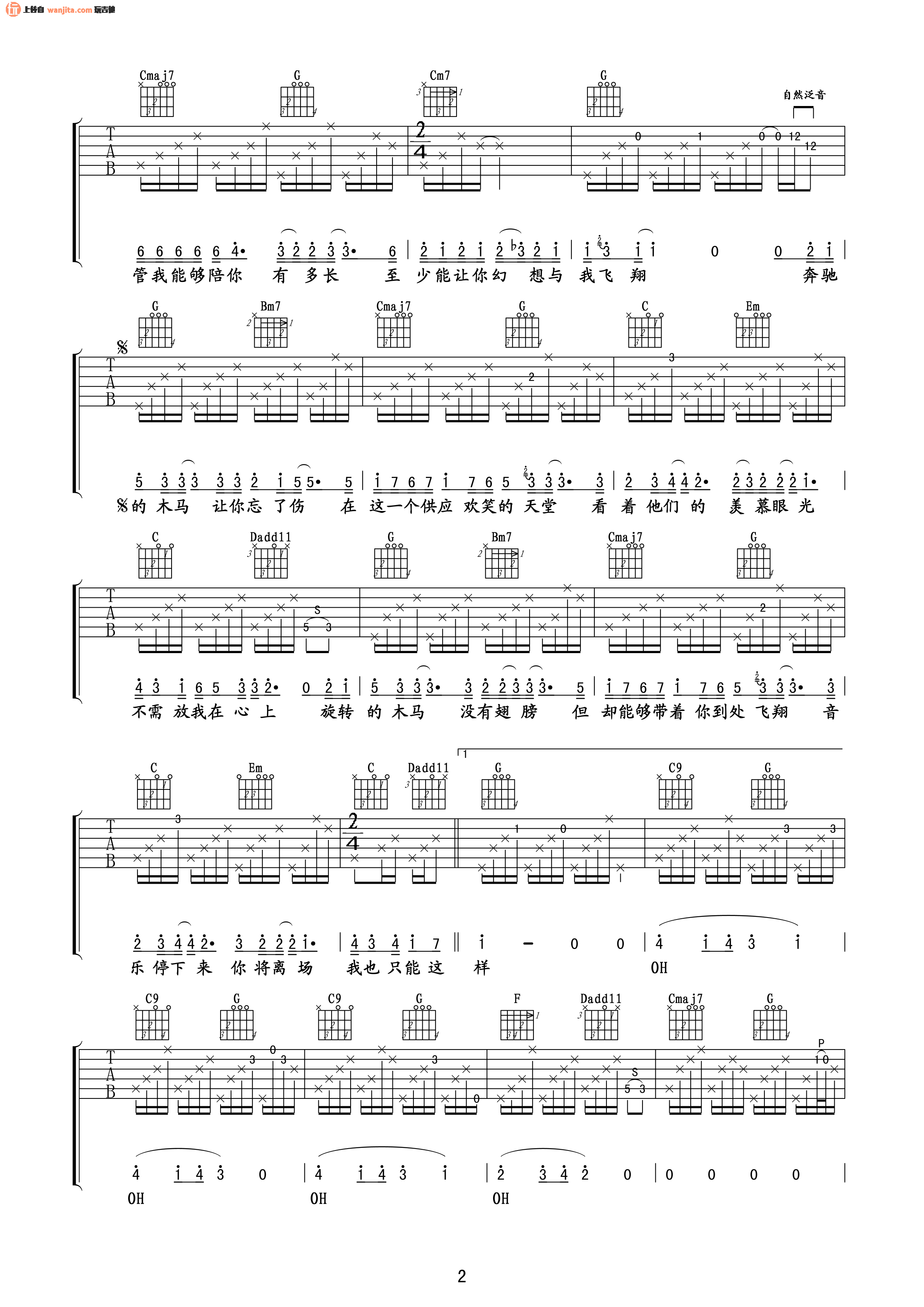 旋木吉他谱_王菲_G调原版六线谱__旋木_吉他弹唱谱