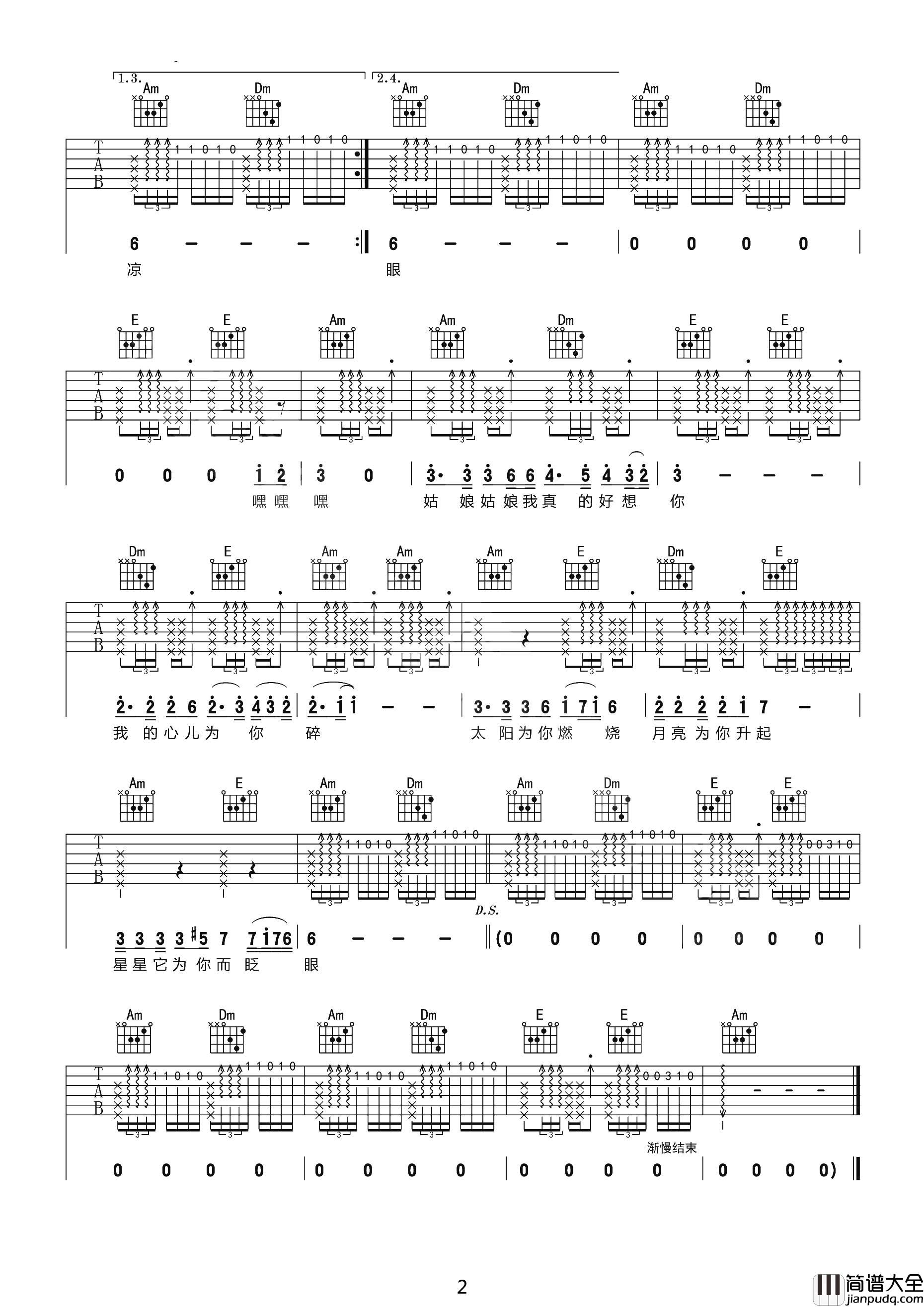 陈楚生_姑娘_吉他谱_C调原版__姑娘_吉他弹唱演示