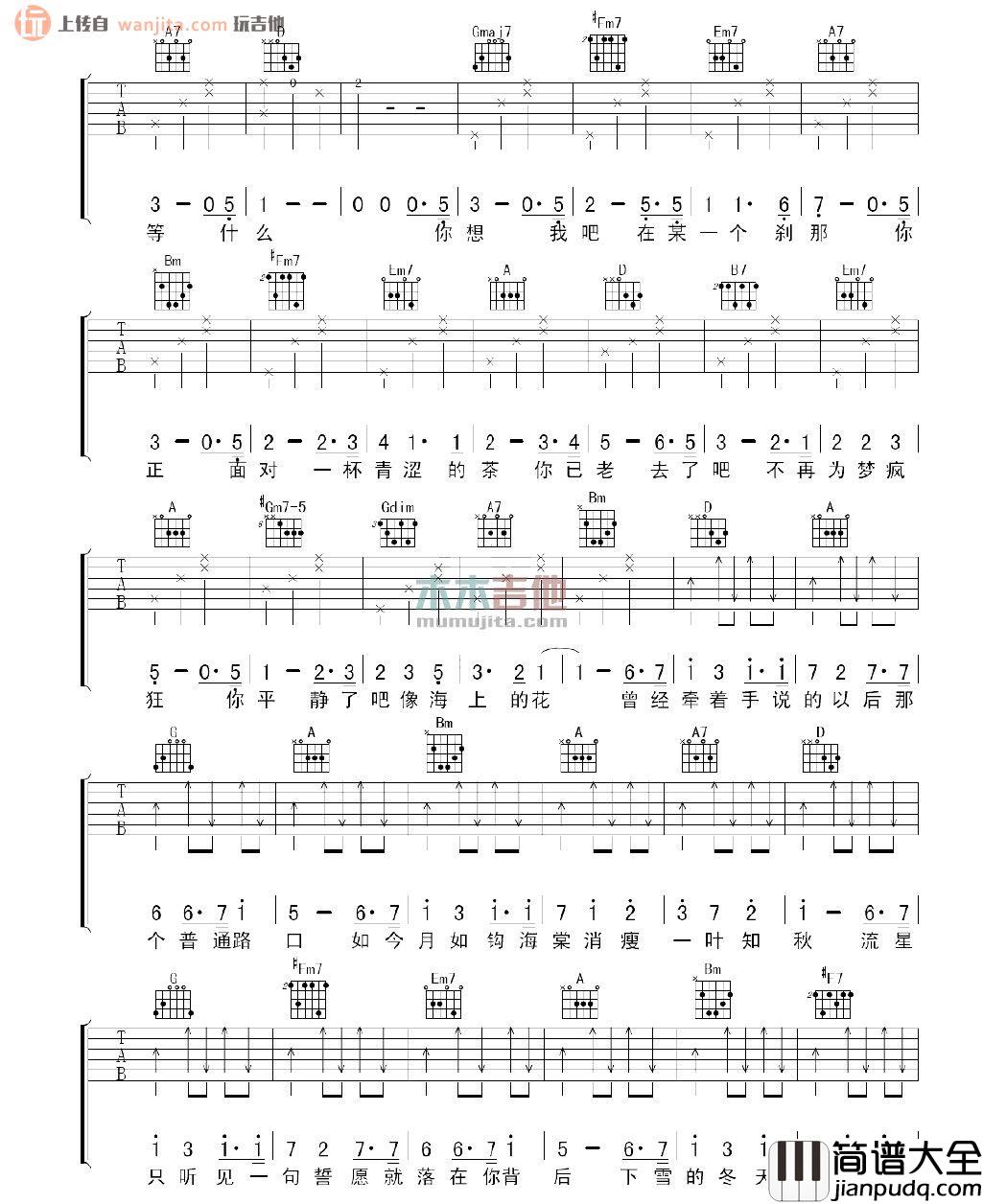 一叶知秋吉他谱_陈楚生_D调原版六线谱_吉他弹唱谱