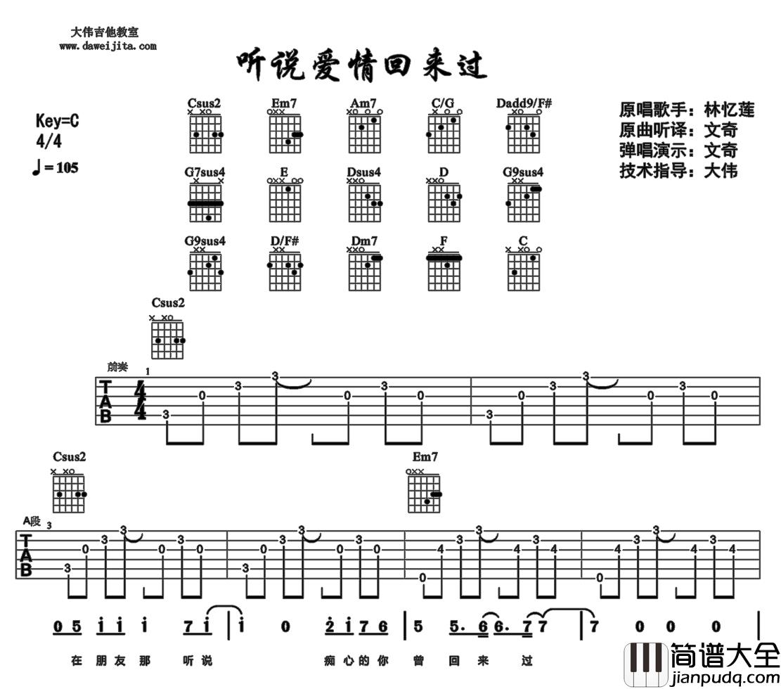 听说爱情回来过(吉他谱)_林忆莲 听说爱情回来过(吉他谱)_林忆莲