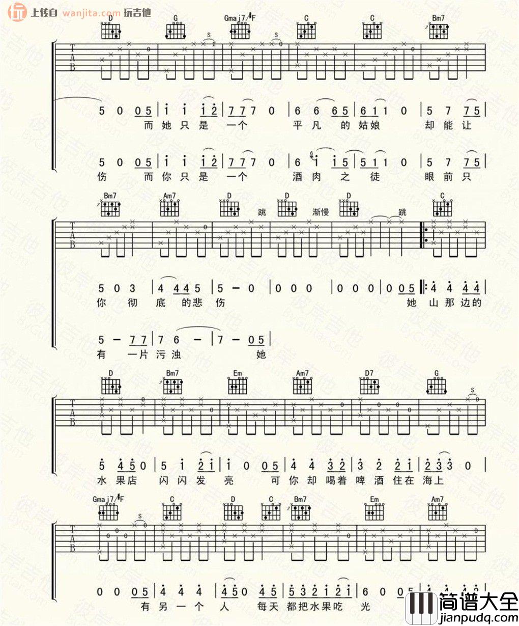 水果店的老板娘(吉他谱)_宋冬野