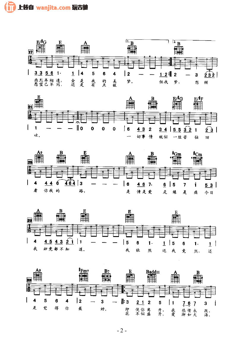 还是觉得你最好吉他谱_张学友_E调弹唱六线谱