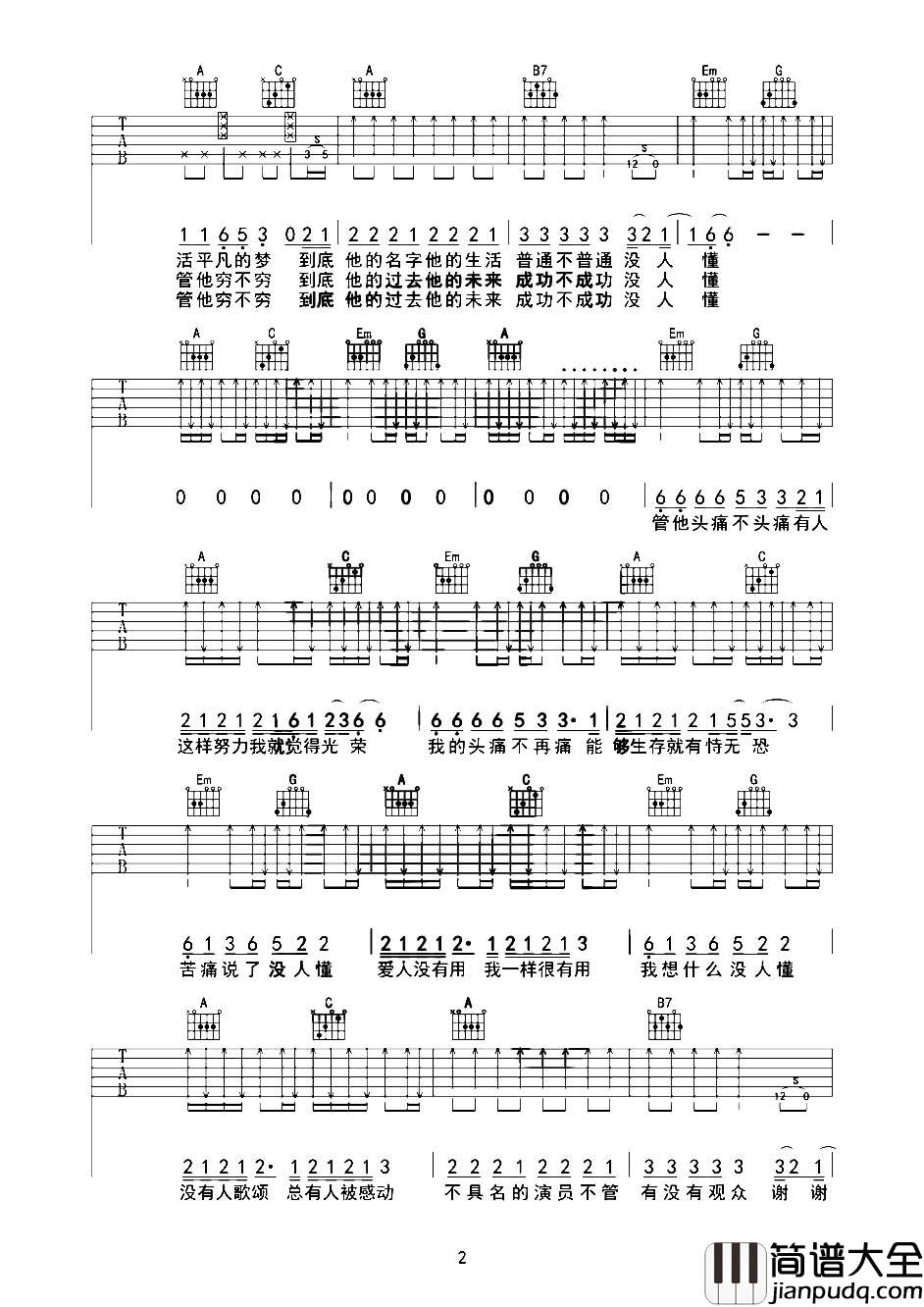 谢谢侬吉他谱_陈奕迅_G调完整版__谢谢侬_吉他弹唱谱