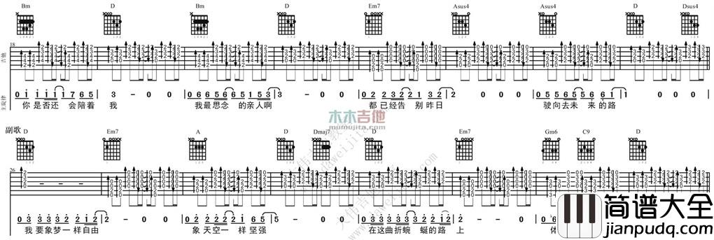 像梦一样自由(吉他谱)_D调弹唱六线谱_吉他视频教学_汪峰