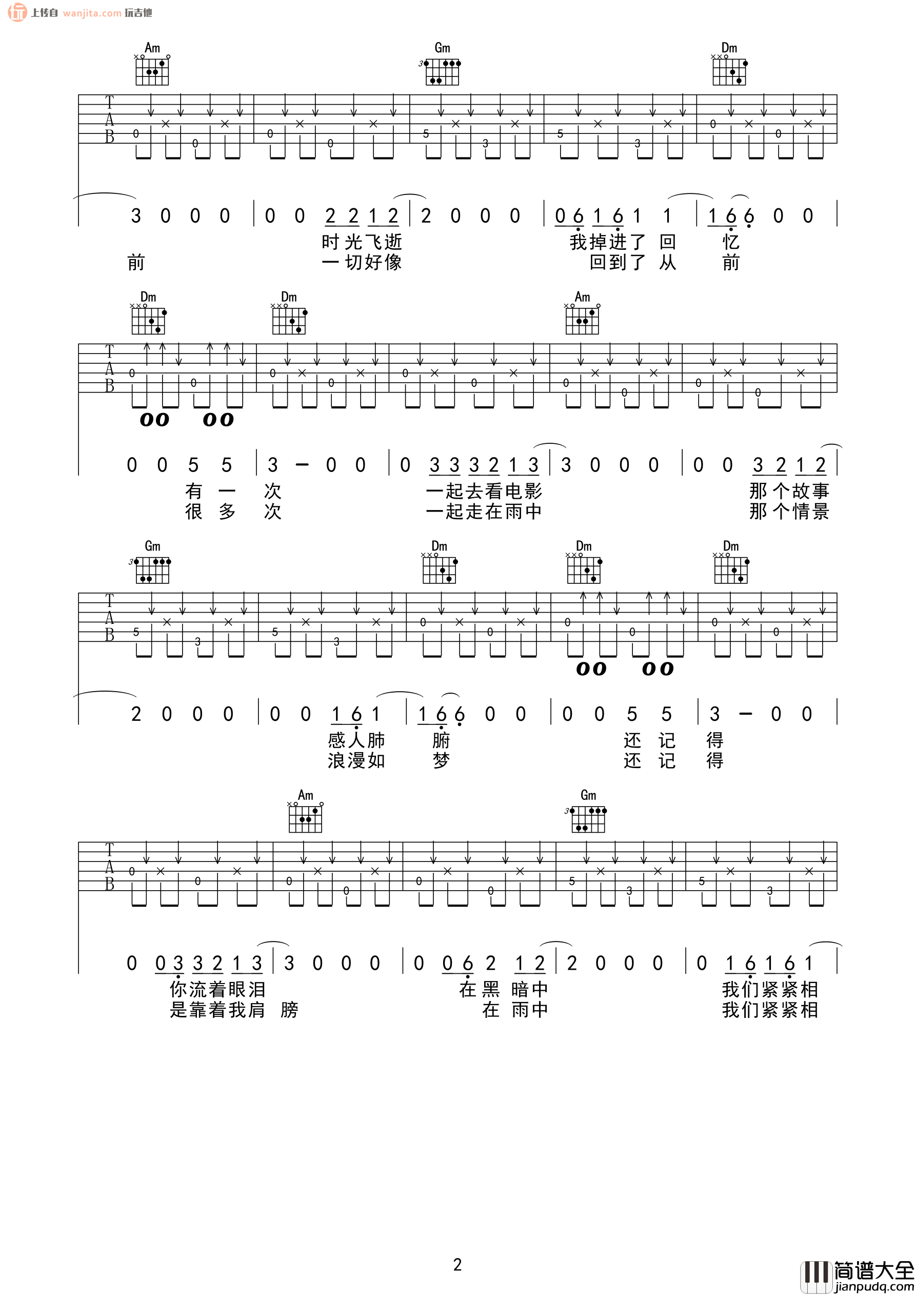 在雨中吉他谱_汪峰《在雨中》F调吉他弹唱六线谱 在雨中吉他谱_汪峰_在雨中_F调吉他弹唱六线谱