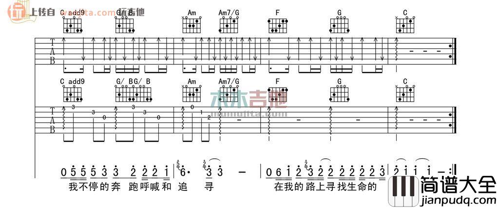 我的路吉他谱_汪峰_我的路_C调吉他弹唱六线谱