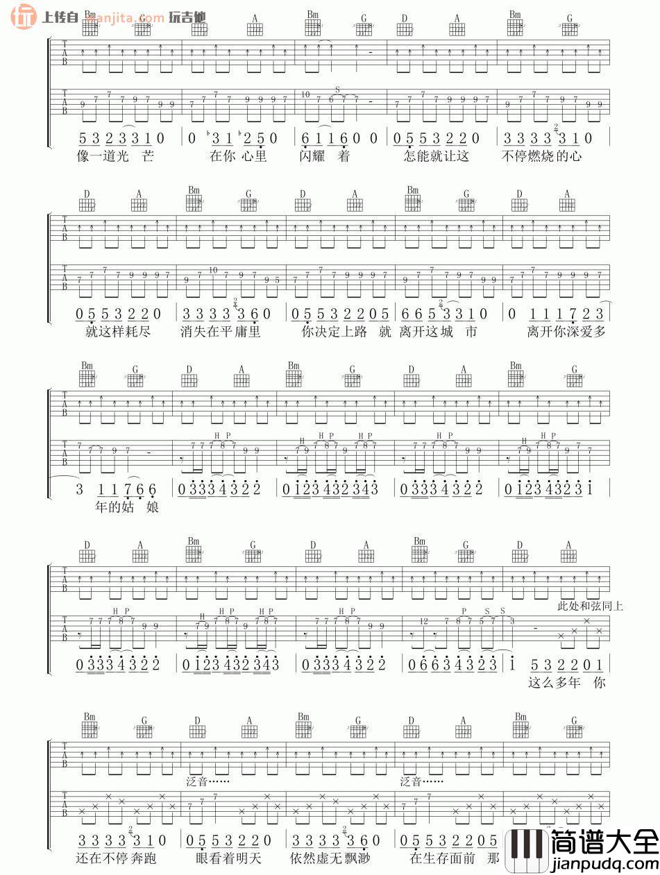 那一年吉他谱_许巍_D调原版六线谱__那一年_吉他弹唱谱