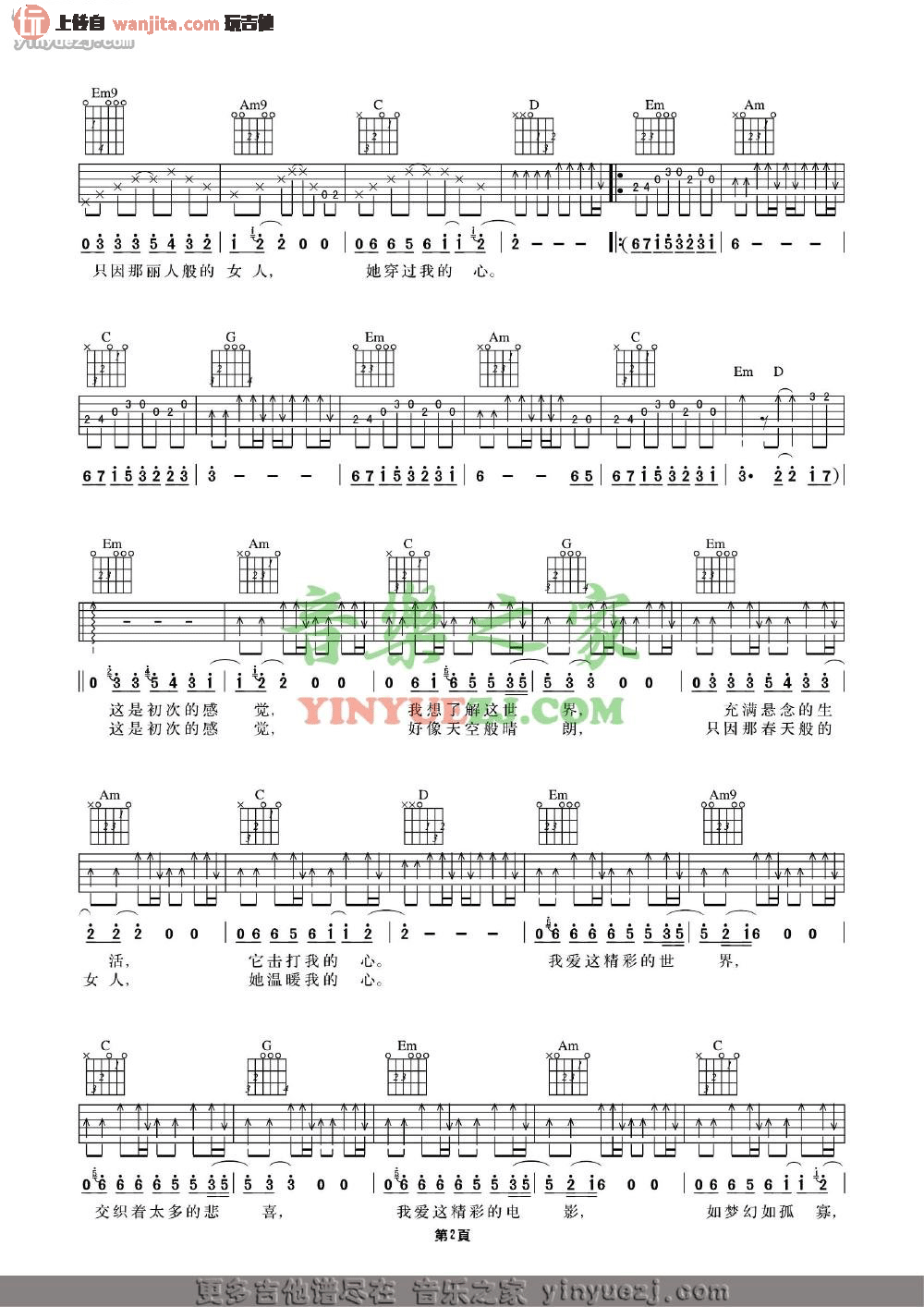 晴朗吉他谱_许巍__晴朗_G调原版六线谱_吉他弹唱谱