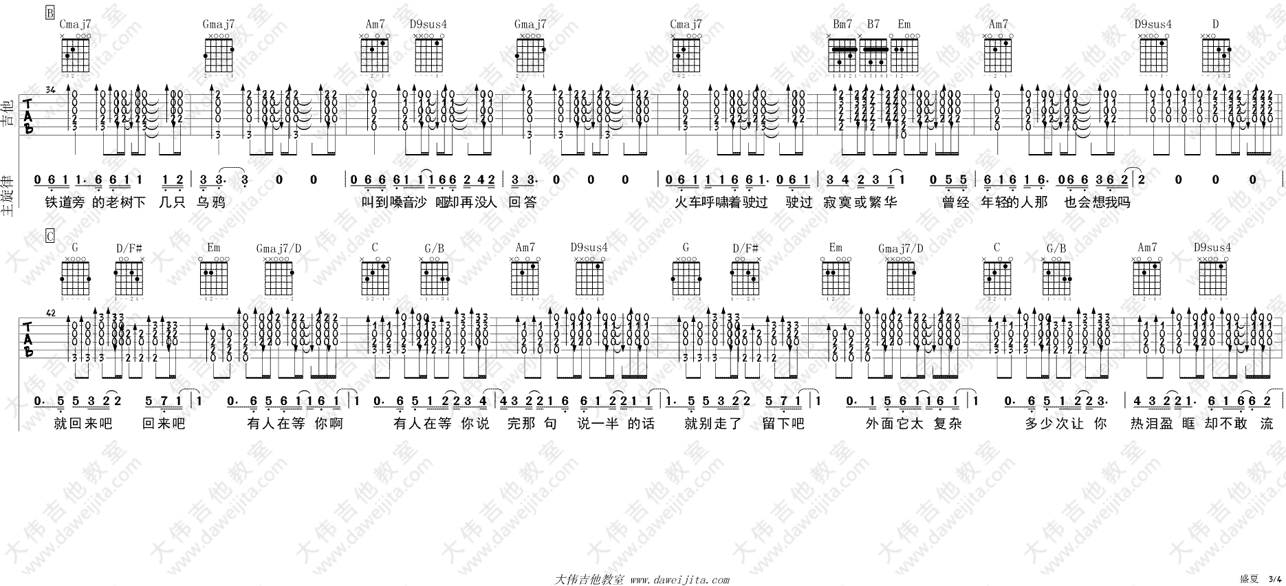 盛夏吉他谱_毛不易_G调原版六线谱_《盛夏》吉他弹唱谱 盛夏吉他谱_毛不易_G调原版六线谱__盛夏_吉他弹唱谱