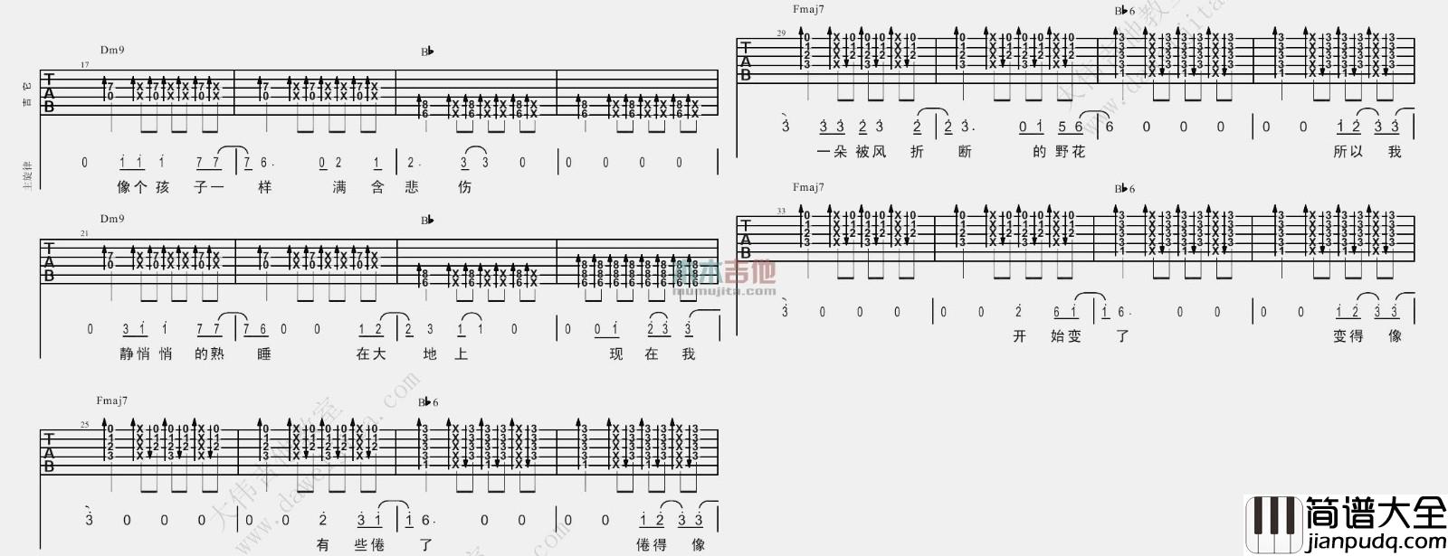 花火吉他谱_汪峰_F调原版六线谱__花火_吉他弹唱谱