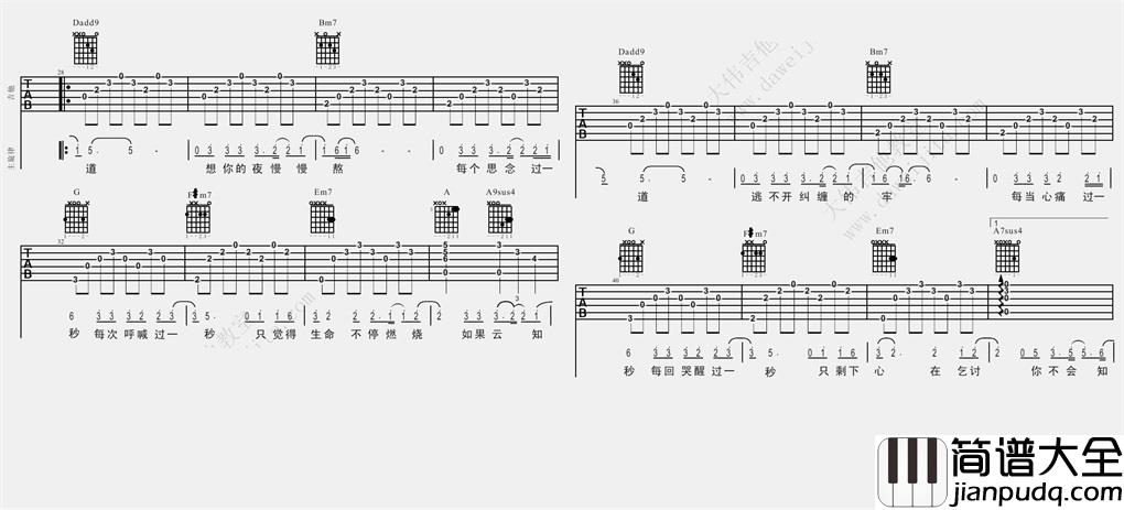 如果云知道吉他谱_D调男版六线谱_高清图片谱_齐秦
