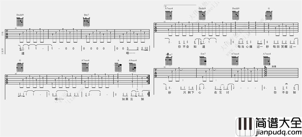 如果云知道吉他谱_D调男版六线谱_高清图片谱_齐秦