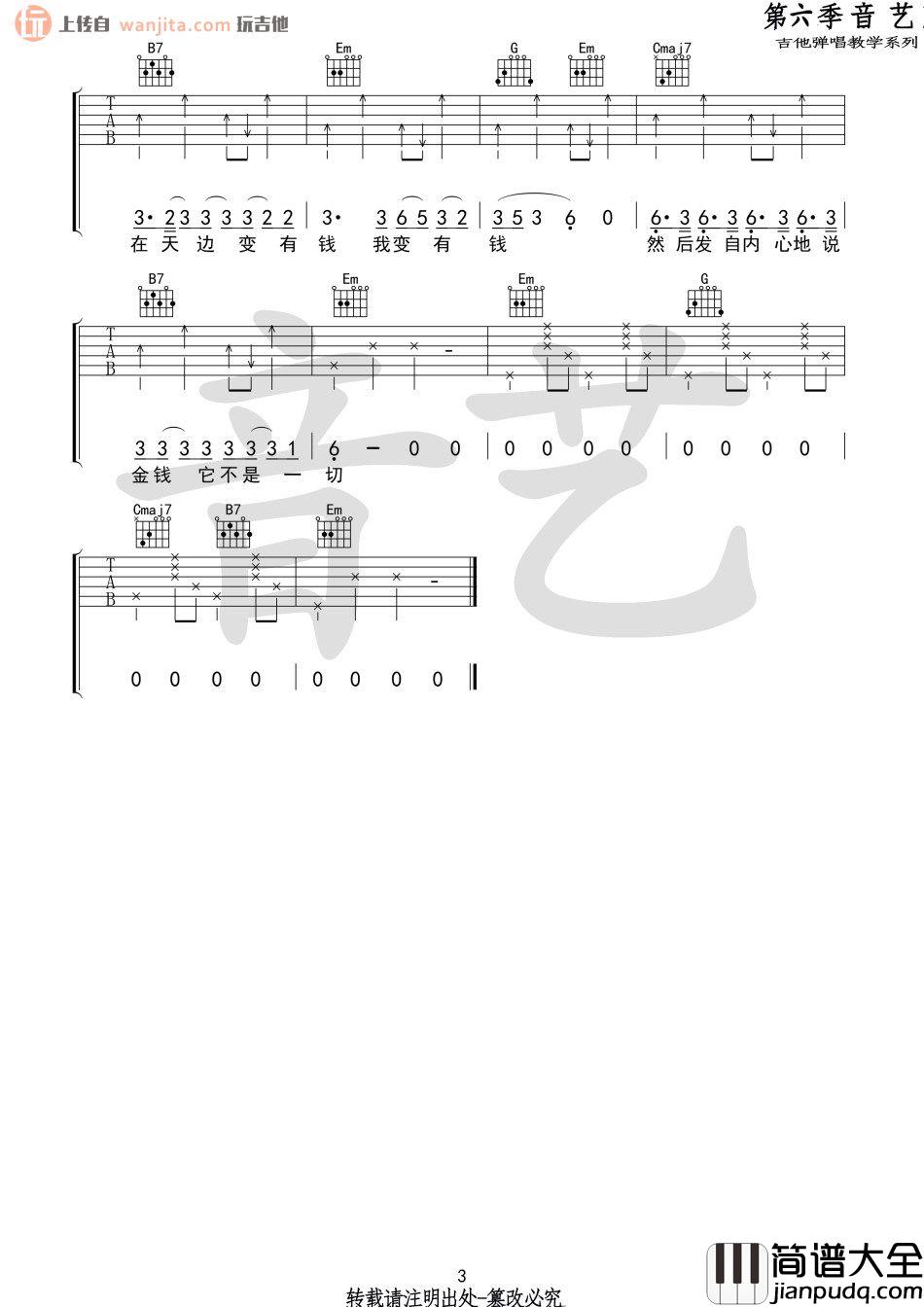 如果有一天我变得很有钱吉他谱_毛不易_G调指法吉他六线谱