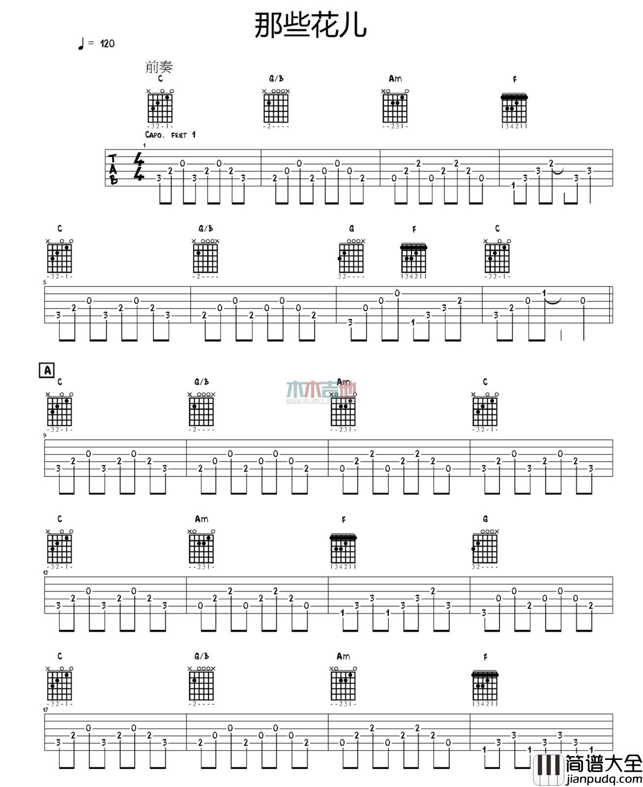 那些花儿吉他谱_范玮琪_女生版六线谱_吉他弹唱演示 那些花儿吉他谱_范玮琪_女生版六线谱_吉他弹唱演示