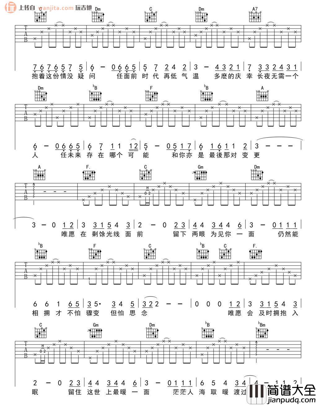 最冷一天吉他谱_陈奕迅_F调原版六线谱_吉他弹唱谱