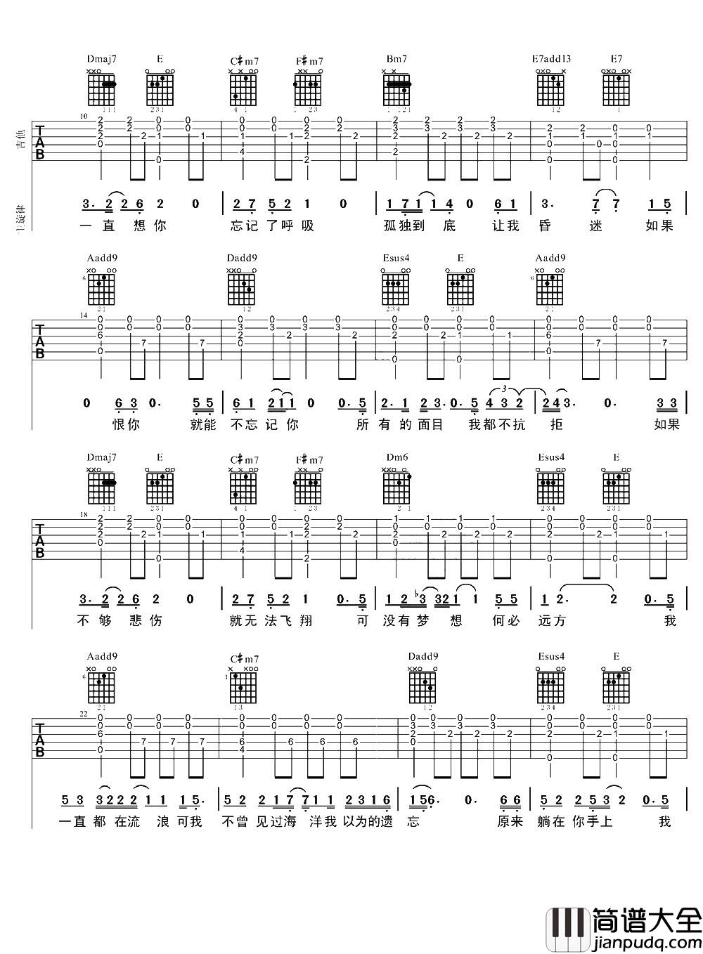 残酷月光吉他谱_林宥嘉_A调原版六线谱_吉他弹唱教学