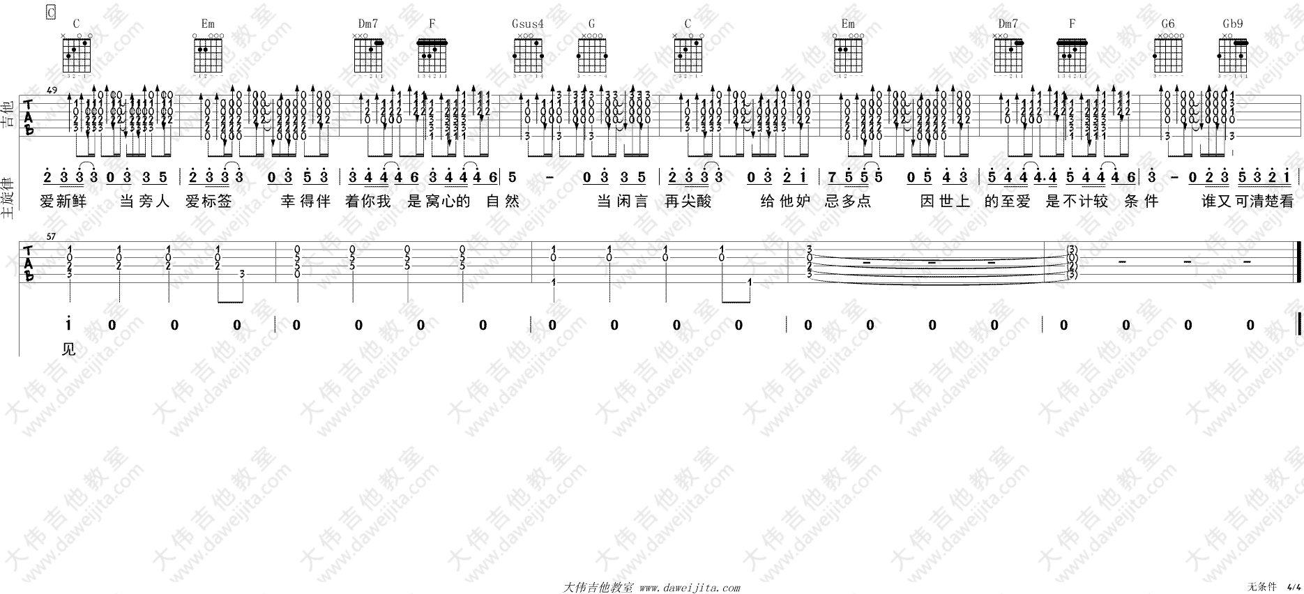 无条件吉他谱_陈奕迅_C调原版__无条件_吉他弹唱演示