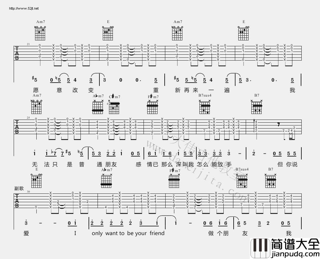 普通朋友(吉他谱)_陶喆 普通朋友(吉他谱)_陶喆