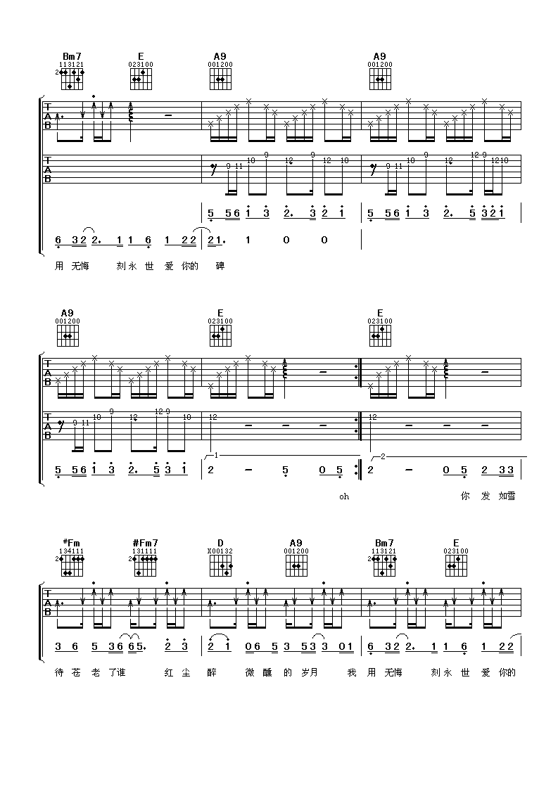 发如雪吉他谱_周杰伦_A调指法吉他弹唱谱 发如雪吉他谱_周杰伦_A调指法吉他弹唱谱