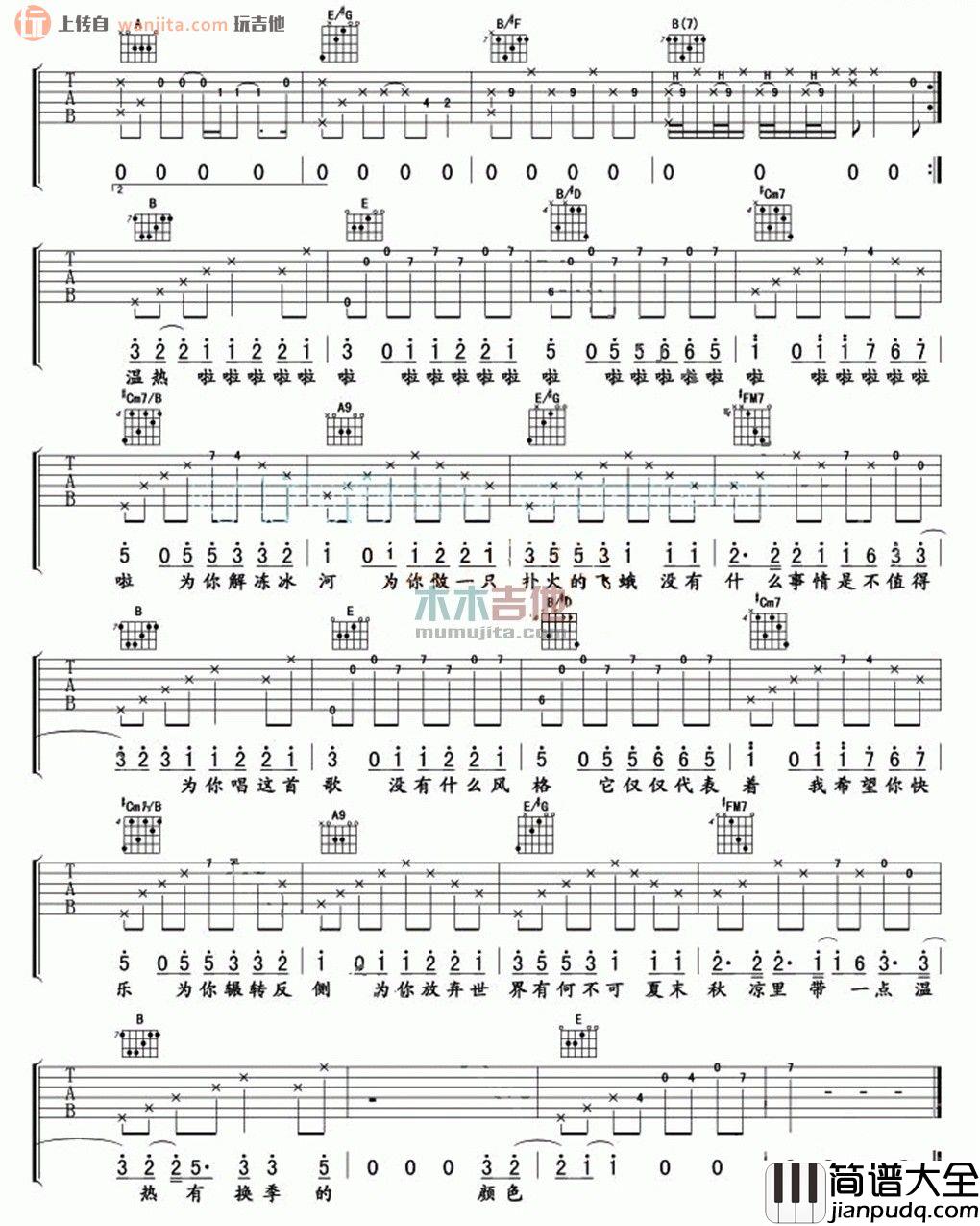 有何不可吉他谱_许嵩_E调指法吉他六线谱
