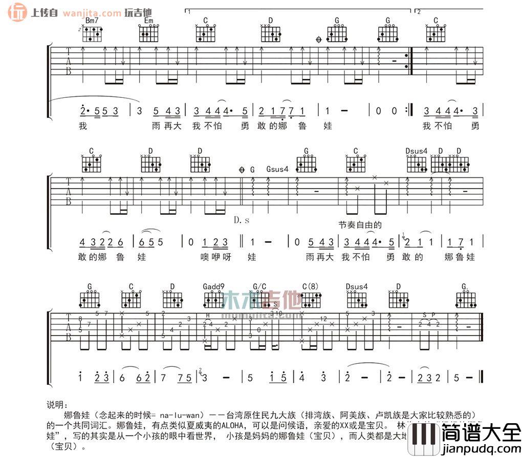 妈妈的娜鲁娃吉他谱_林俊杰_G调原版六线谱_吉他弹唱谱